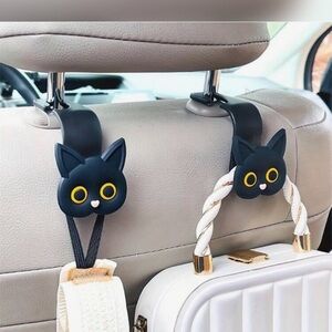 Set of 2 Cute Cat Car Seat Hooks - Black